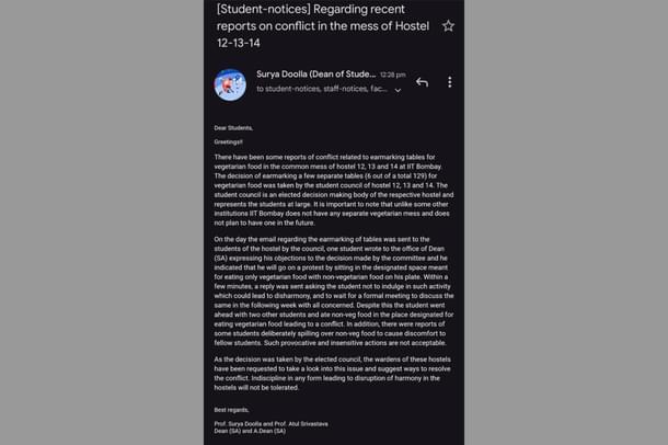 A recent communication by Dean (Student Affairs)