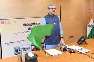 Railway Minister Ashwini Vaishnaw flagging off new train services for North East and Jammu and Kashmir via video conferencing.