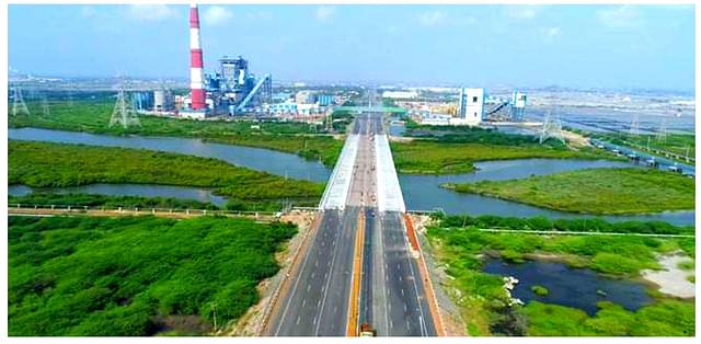 A  Panoramic view of the 8 laned  Korampallam Bridge and Rail Over Bridge