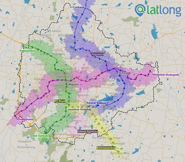  As per the analysis the overall network will bring close to 70 per cent of BBMP population within 3 km of a metro station.(Source: latlong.ai)