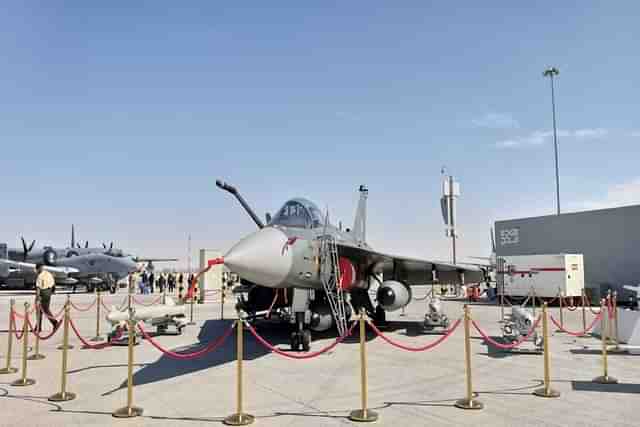 Tejas Mk-1 jet on a static display at Dubai Air Show. (Pic via X @ReviewVayu)