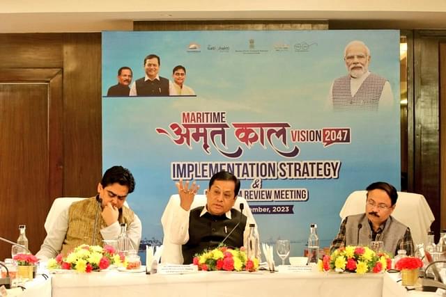 Union Minister for Ports, Shipping and Waterways Sarbananda Sonowal at a review meeting