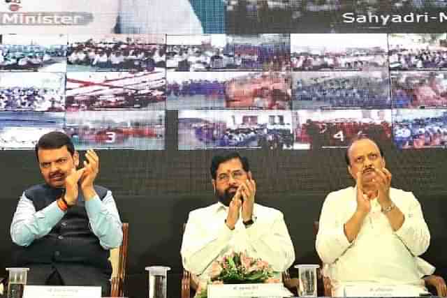 L to R: Dy CM Devendra Fadnavis, CM Eknath Shinde, Dy CM Ajit Pawar