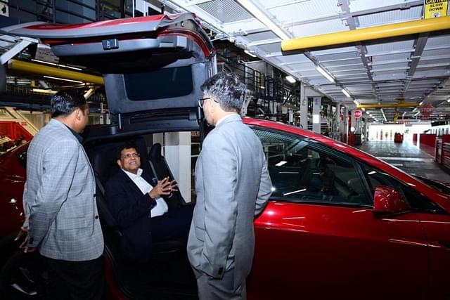 Piyush Goyal exploring Tesla's advanced manufacturing facility in Fremont, California. 