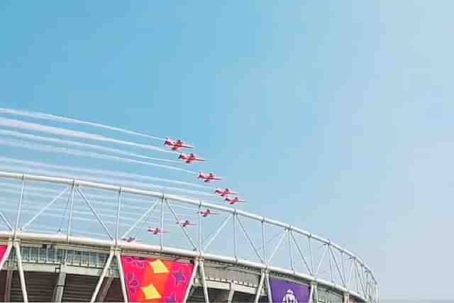 Suryakiran Aerobatic Team's rehearsal at Ahmedabad Stadium