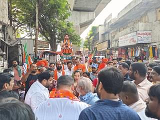 Singh in the crowded lanes of Sultan Bazaar (Sharan Setty/Swarajya)