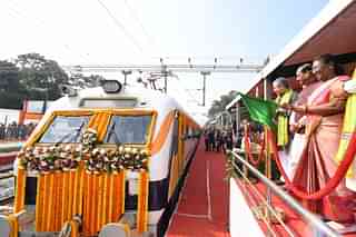 President Droupadi Murmu flagging off the three new trains.