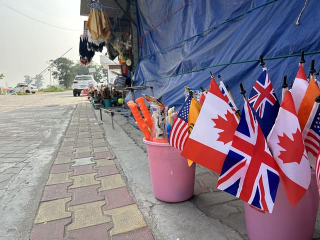 Flags sold at a shop in the shrine premises
