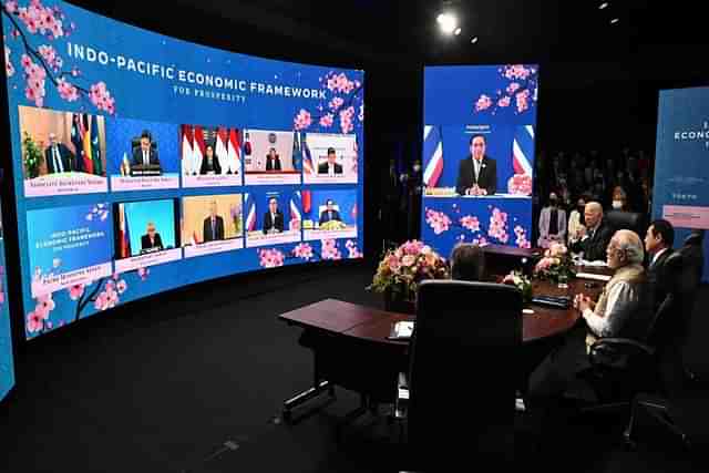 US President Joe Biden, Japan’s Prime Minister Fumio Kishida, and India’s Prime Minister Narendra Modi attend the Indo-Pacific Economic Framework for Prosperity with other regional leaders via video link.