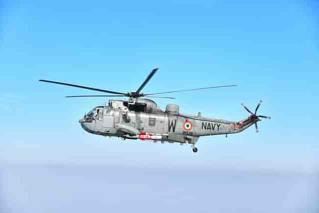 Indian Navy Sea King Mk42B helicopter carrying the NASM-SR missile. (Pic via X@ReviewVayu)