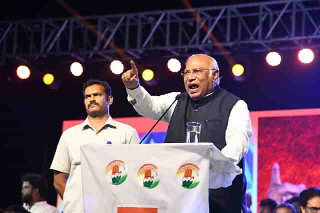 AICC president Mallikharjun Kharge addressing a gathering in Telangana, ahead of the assembly elections in the state.