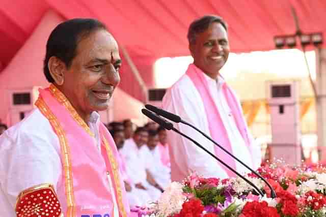 CM K Chandrashekar Rao addressing a 'Praja Ashirwada Sabha' organised as part of the assembly election campaign.