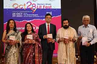 Festival curator  Shefali Vaidya with top guests at one of the book launches during the event.