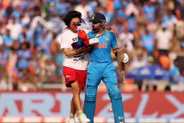 A intruder wearing 'Free Palestine' t-shirt attempted to hug Virat Kohli on the ground during India vs Australia finals.