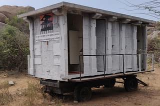 A mobile toilet unit of the Hampi World Heritage Area Management Authority, Hospete, which lies abandoned and unfit for use in Hampi