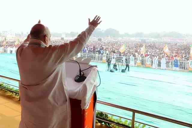 Union Home Minister Amit Shah addressing a rally at Patahi in Bihar’s Muzaffarpur.