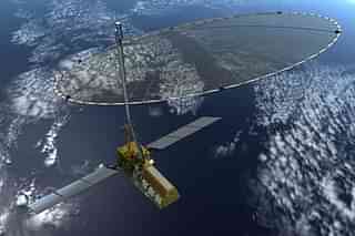 An artist's concept of the NASA-ISRO Synthetic Aperture Radar satellite in orbit.