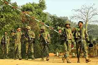 Soliders of the Arakan Army patrolling an area captured from the military.