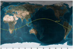 Final ground trace for LVM3 M4 rocket body re-entry and the impact location over the North Pacific Ocean.