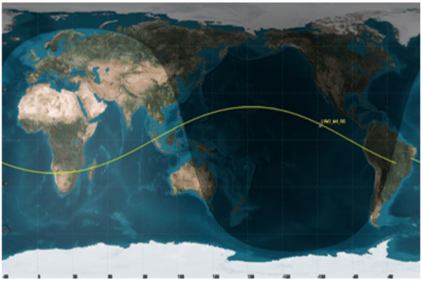 Final ground trace for LVM3 M4 rocket body re-entry and the impact location over the North Pacific Ocean.