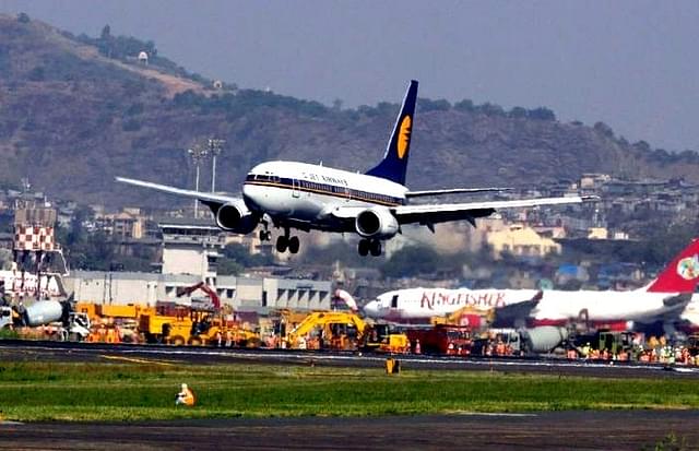 A Jet Airways aircraft taking off  (Vijayananda Gupta/Hindustan Times via GettyImages)