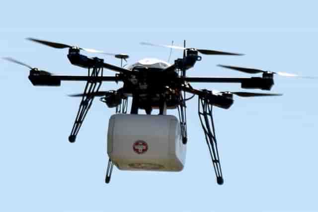 Logistics drone carrying a medical kit. (Pic via X @NewsIADN) (Representative Image)