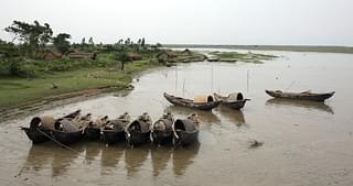 Countryboats on Feni river that are used to smuggle in Rohingyas
