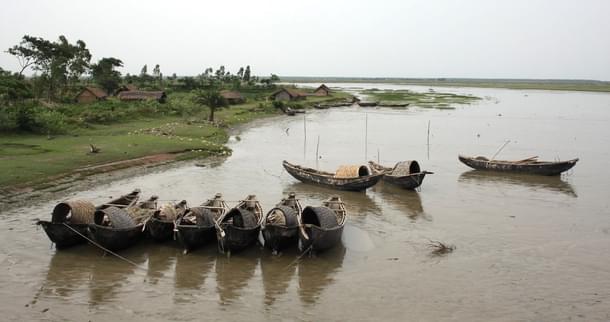 Countryboats on Feni river that are used to smuggle in Rohingyas