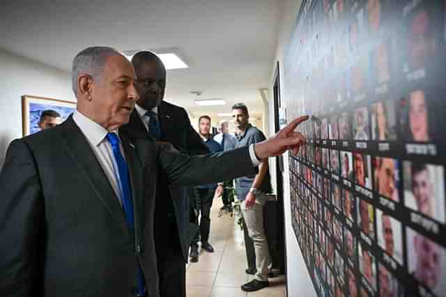 Benjamin Netanyahu shows Lloyd Austin photos of Hamas's abductees