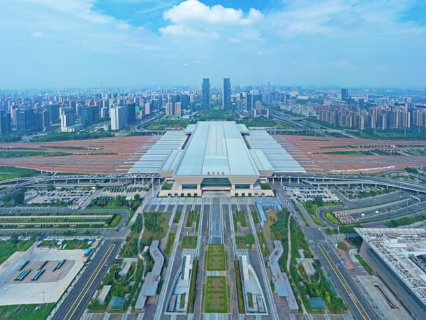 An aerial view of the newly built station on the Jinan-Zhengzhou high-speed railway