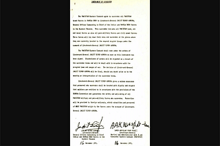 Surrender document signed by Lt. Gen A A K  Niazi. (Image via X @IAF_MCC)