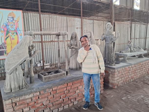 Ranjeet with one of his earliest works when he started recreating the Ram Katha through his artform. (Source: Swarajya)