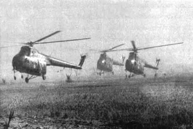 Mi-4 helicopters air-lifting 4/5 Gorkha regiment to Sylhet. (Image via X @adgpi)