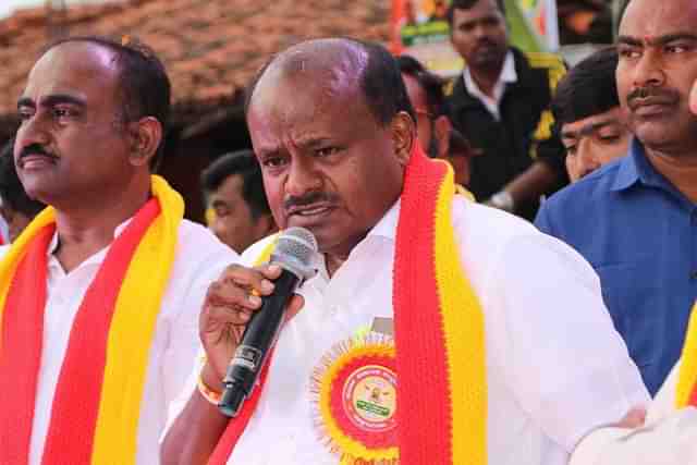 Former Chief Minister HD Kumaraswamy addressing a gathering in Karnataka.