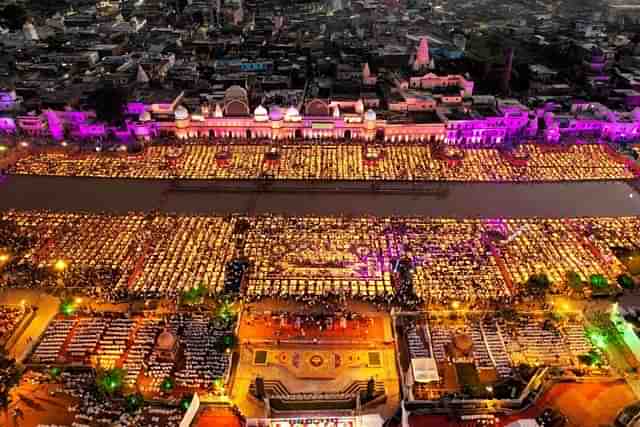 A drone view of Deepotsav in Ayodhya.