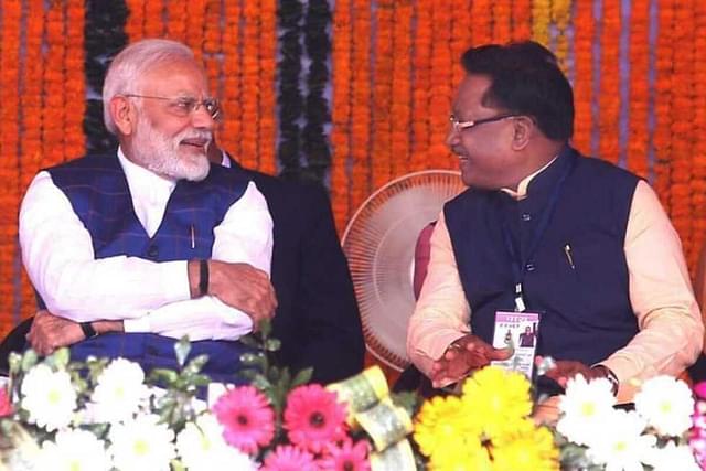 Chhattisgarh BJP Vishnu Deo Sai (right) with Prime Minister Narendra Modi (left)