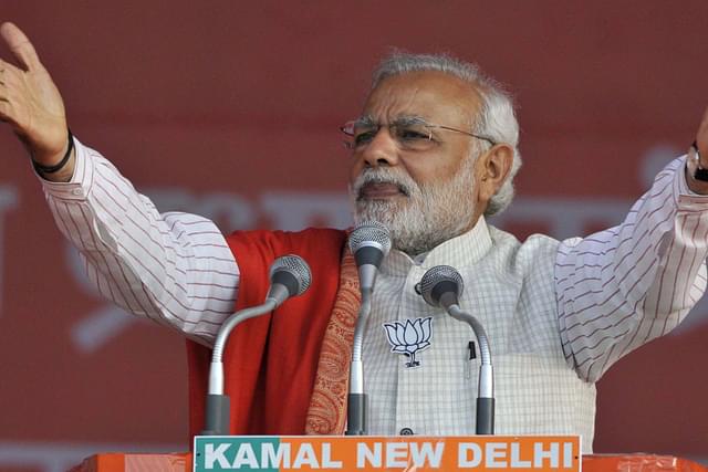 Prime Minister Narendra Modi at an election rally in New Delhi. (Vipin Kumar/Hindustan Times via GettyImages)&nbsp;