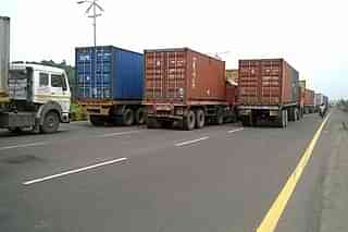 Container trucks waiting at JNPT, Navi Mumbai, Maharashtra (Picture: Nhava Sheva Container Operators Welfare Association)