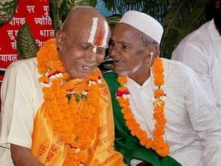 An old picture showing late Mahant Bhaskar Das (left) with late Hashim Ansari