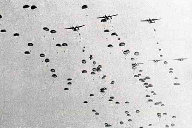 Picture of the paradrop at Tangail. (Image via X @IAF_MCC)