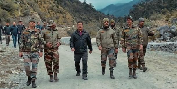 Chief Minister Pema Khandu inspecting the Jang-Mago road.