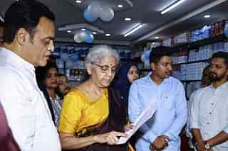 Union Minister Nirmala Sitharaman at a Jan Aushadhi Kendra in Yeshwantpur, Bengaluru
