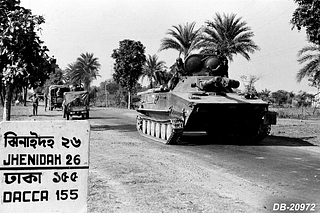 Indian Army PT-76 light tanks moving towards Dhaka. 