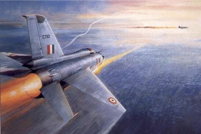 A depiction of IAF Mig-21 flown by Flt Lt BB Soni shooting down PAF F-104 Starfighter. (Image via X @IAF_MCC)