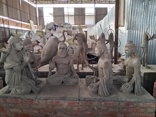 Several sculptures portraying different events of the Ram Katha kept at the workspace. (Source: Swarajya)