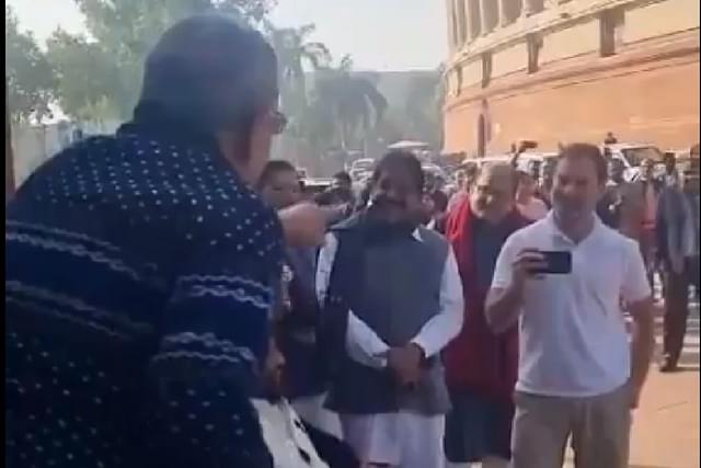 Screengrab from the video of Kalyan Banerjee mimicking and Rahul Gandhi recording the same.