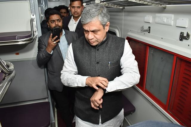 Railway Minister Ashwini Vaishnaw inspecting the Amrit Bharat Express.