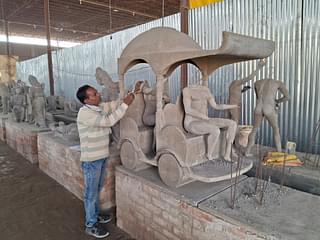 Several sculptures portraying different events of the Ram Katha kept at the workspace. (Source: Swarajya) 