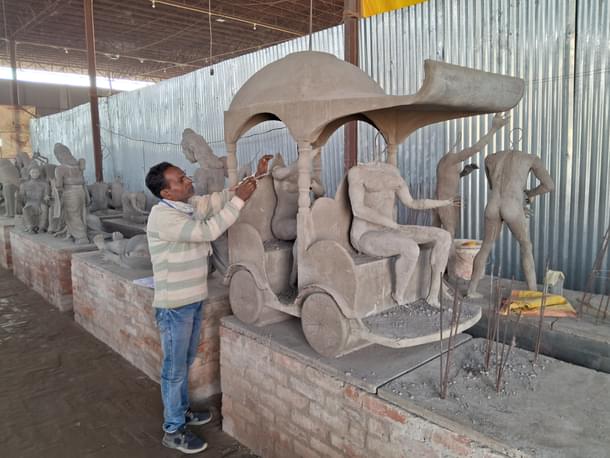 Several sculptures portraying different events of the Ram Katha kept at the workspace. (Source: Swarajya)