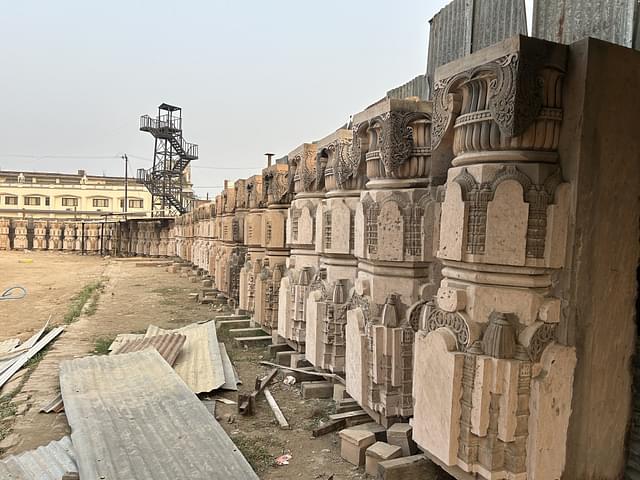 Carved pillars at the Karyashala